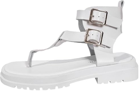 ZTFYKLIN Sandalias Dedo De Tiras para Mujer, Planas, Estilo Pescador, Playa, con En T, Tipo Chanclas, Sin Cordones (White, 37) Caminar Mujer Verano Zapatos Plataforma Fiesta Colores Zapatillas