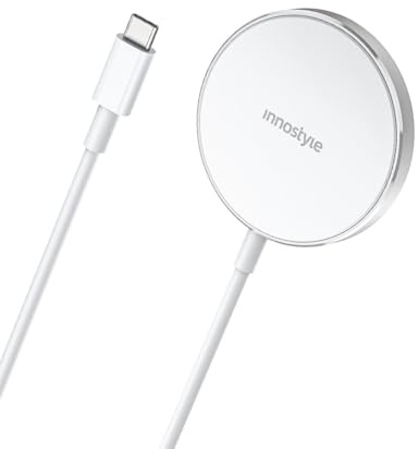 Innostyle Magease Cargador Inalámbrico de Inducción 15w para, Carga Rápida y Segura, Diseño Compacto, Hogar Y Oficina, Compatible con Múltiples Modelos de (Blanco)