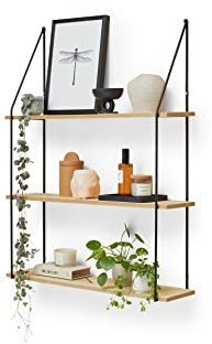 LIFA LIVING Vintage Wandregal 3 Etagen aus Holz und Metall, dekorative Schweberegale für Küche, Hängeregal für Wohnzimmer, Schlafzimmer, 65 x 17 x 84 cm