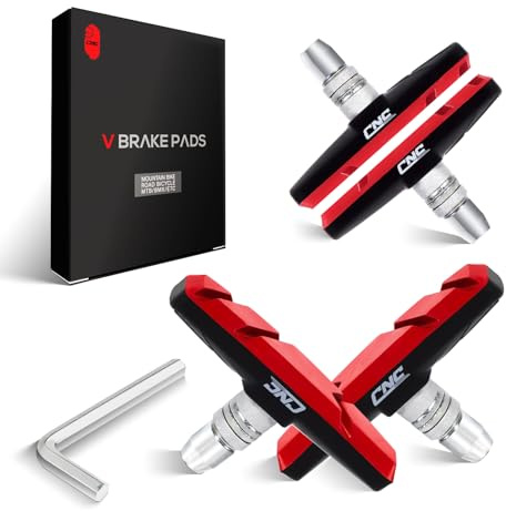CNC 2 Pairs Bicycle V-Brake Pads, Bike 70mm V Brake Blocks Set, Cantilever Brake Pads Shoes for Mountain, Road, Kids, MTB, Children's, Cycle Bike Rim, Red Black