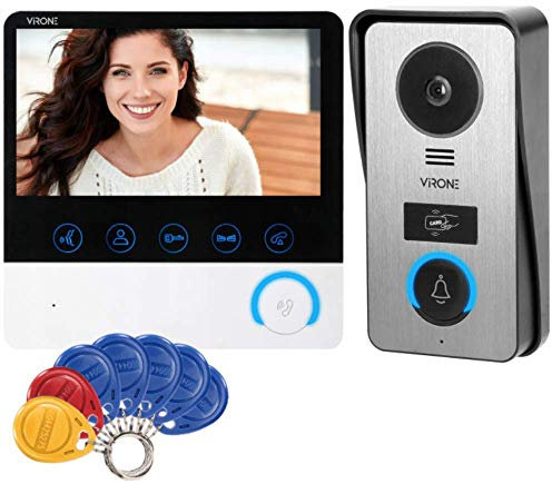VIRONE VDP-60 Visiophone Interphone Video Filaire avec Ecran 7 et Lecteur RFID pour Accès avec Porte-clés