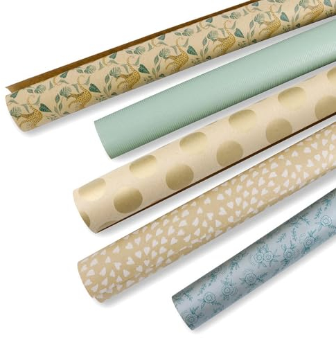 BIOZOYG Geschenkpapier Geburtstag 5 Rollen 2x0,7 m Happiness - Geschenkpapier Rolle aus Recyclingpapier nachhaltige Forstwirtschaft - Geschenkpapier Kraftpapier
