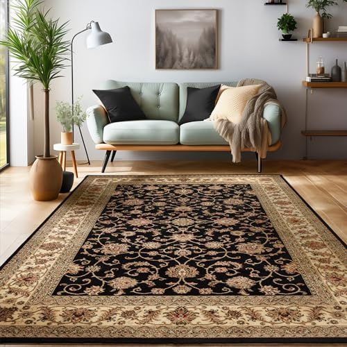 Orientalischer Teppich Wohnzimmer, Schlafzimmer, Esszimmer, Läufer, Flur Boho Teppich Kurzflor Weich 12 mm Carpet Orient, Schwarz, 240 x 340 cm