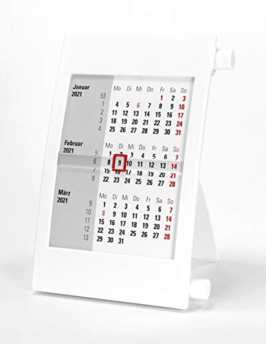 HiCuCo 3-Monats-Tischkalender für 2025 + 2026 - Aufstellkalender - Stehkalender - mit Drehmechanik - Farbvarianten - (Weiß)