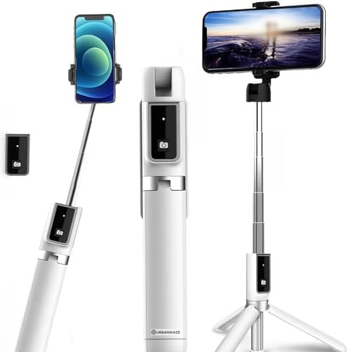 URBANWAZE Extra Long Selfie Stick with Improved Tripod and Wireless Remote - Compatible with iPhone, Samsung, Huawei, Xiaomi, and Action Camera (Black) - 40 Inch 101cm Extendable, Portable (WHITE)