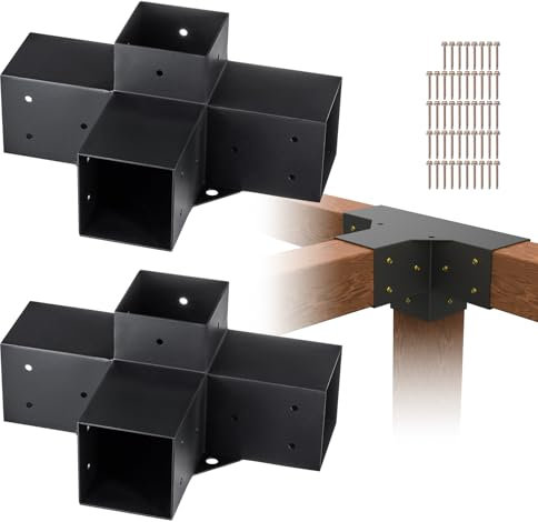 VEVOR Pergola Bracket Kit 101x101mm(inner92 x 93 mm), 2pcs 4-Way Heavy Duty Corner Bracket Woodworks DIY Post Base Kit, Easy Installation Wooden Beams for Gazebos, Patio Pergolas, Log Cabin Outdoor