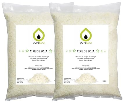 Purespa Cera de soja para velas de copos de 2 x 900 g, es decir, 1,8 kg. Fabricación de velas 100% naturales y orgánicas. PROMOCIÓN