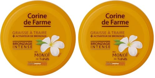 Corine de Farme - Graisse à Traire, Huile Bronzante + Activateur de Bronzage - Teint Hâlé Sans Autobronzant - Monoï de Tahiti, Parfum des Îles - Pot 150 ml (Lot de 2)