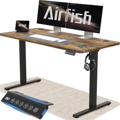 Airfish Höhenverstellbarer Schreibtisch Elektrisch 120x60cm mit USB-Buchse, Elektrischer Schreibtisch mit Memory Funktion, 73-118cm,Braun