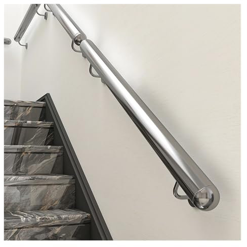 Corrimano rotondo da parete in acciaio inox di sicurezza per interni ed esterni, corrimano per scale in legno cemento muro di mattoni da 0,9 m a 7 m corrimano per scale con staffa argento