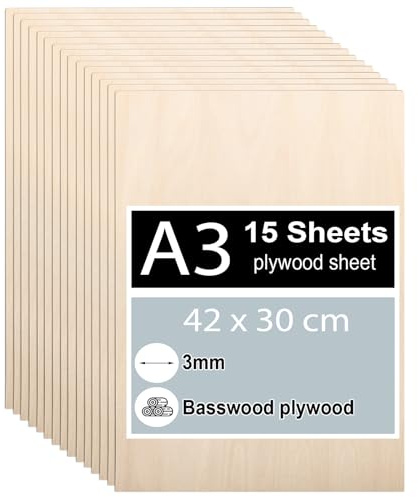 15 Piezas Madera Contrachapada 3mm, Tablero Contrachapado de Tilo A3 42 x 30 cm, Tablero Madera Para Carpintería de Bricolaje, Procesamiento Láser, Fabricación de Modelos, Regalos, Decoraciones