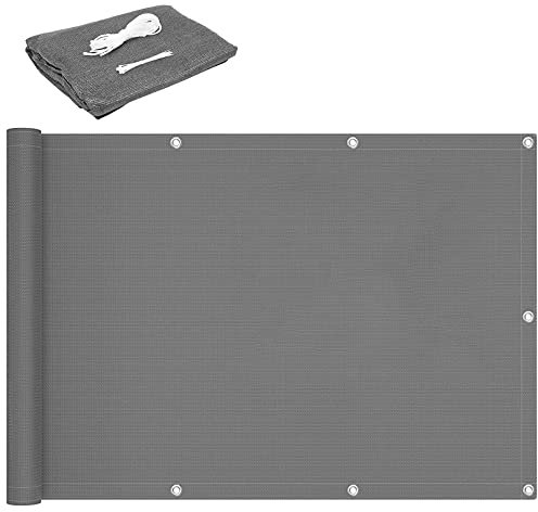 Balcony Fence Screen 1.1x9m Light Gray Sunshade for Garden Yard Lawn Pergola Decking Pool and Patio Easy to Clean with Attached Eyelets Cord and Cable Ties Privacy Screen for Outdoor Spaces