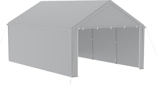 HENGMEI Zeltgarage Große Carport Garagenzelt Autoüberdachung Garagenüberdachung Lagerzelt UV-beständig Wasserdicht Unterstand mit Roll-up-Fenster (4x6 m, Grau)