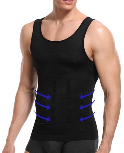 JiaYouLC Men Compression Vest Slimming Body Shaper Undershirts Waist Trainer Tight Shapewear (BlackA, XL)