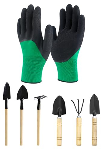 EOWVISN 6 Piece Gardening Tools And 1 Pair Of Gloves, Garden Tool Set, Garden Accessories, Mini Garden Tools, Small Garden Tools, Small Spatula.