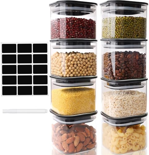 Otauoaea 8PCS Tarros de Cristal con Tapa 500ml, Herméticos & Apilables - Botes de Cristal con Tapa Cuadrados - Botes Cocina Almacenaje para Pasta, Cereales, Legumbres, Café