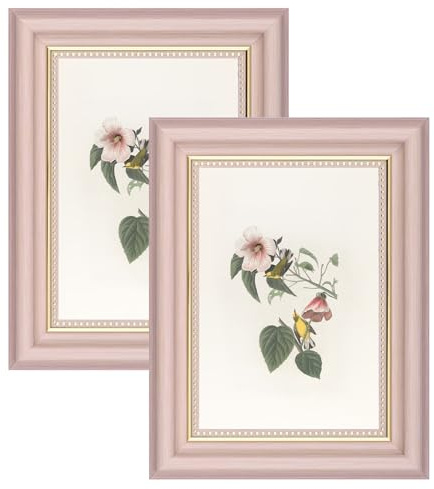 YoHyien Juego de 2 Marcos de Fotos Vintage 13x18 cm, Marcos para Cuadros Retro de Pared y Mesa, Portaretratos para Fotos Shabby Chic Horizontal y Vertical, Picture Photo Frames (Rosa, 13 x 18 cm)
