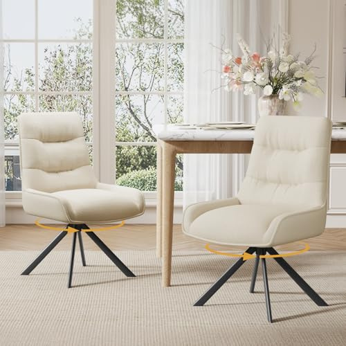 Ckaff Chaises Pivotante Salle à Manger à 360° Lot de 2, Chaises Fauteuil Salle à Manger, Chaise de Cuisine Rembourrées en Tissu Chenille pour Chambre à Coucher Cuisine Salon, Beige