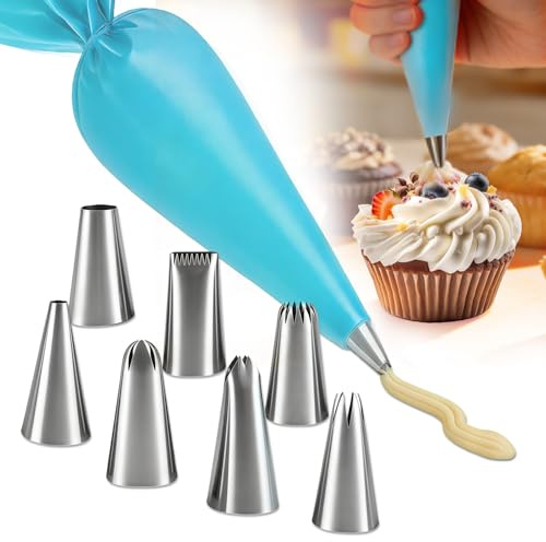 Decorazione Torte Set, Beccucci Grandi per 7 Ugelli nossidabile e 1 Blu Sacchetti,Facile da Usare Sacapoche per Dolci Premium,Bocchette Decorative Accessori per Decorare Cupcakes,Torte,Muffin,Dolci
