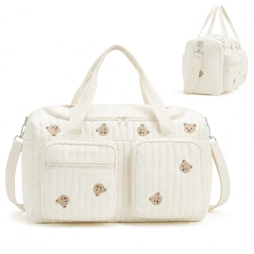 Sac à langer matelassé - Grand sac à langer en coton - 48 x 22 x 26 cm - Grande capacité - Sac de clinique léger pour hôpital, voyage et week-end