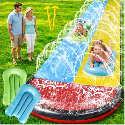 Tobogán Deslizante De Agua De 15,7 Pies / 480 Cm Con 2 Tablas Deslizantes | Tobogan Agua Deslizante Para Niños Y Adulto Ideal Para Jardín,Fiestas En El Césped Actividade De Juego Acuático Al Aire Libre