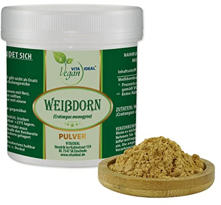 VITA IDEAL Vegan® WEIßDORN - Beeren 150g PULVER - Crataegus Fruct - Tagesportion 1000mg WEISSDORNBEEREN, natürlich, pflanzlich & ohne Zusatzstoffe, Inklusive Messlöffel.