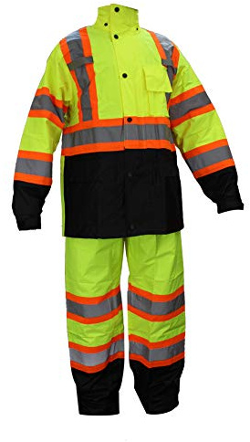 Troy Safety RW-CLA3-TLM55 Class 3 Rain suit, Jacket, Pants High Visibility Reflective Black Bottom with X Pattern (Extra Large, Lime)