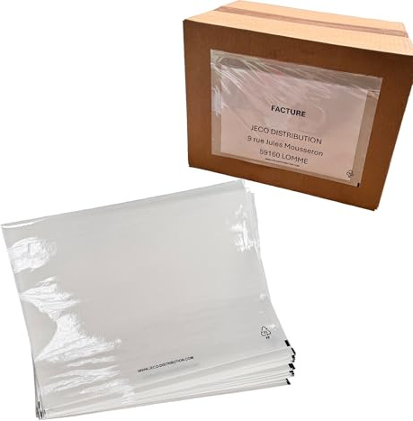 JECO - Lot de 1000 Pochettes A5 porte-document adhésives transparentes, pochettes dexpéditions autocollantes 225 x 165 mm pour colis