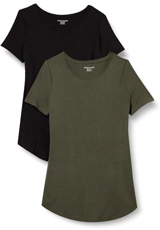 Amazon Essentials Women's Short-Sleeve Scoopneck Tunic Tops, Pack of 2, Black/Olive, XX-Large