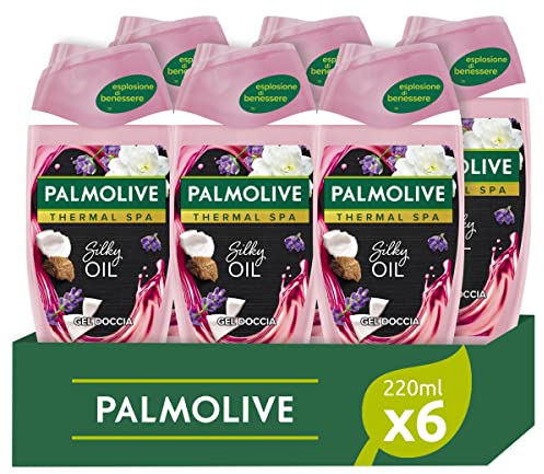 Palmolive bagnoschiuma Thermal Spa Silky Oil | Gel doccia con olio di Cocco e Lavanda | Docciashiuma profumato | Dermatologicamente testato, 220 ml (Confezione da 6)