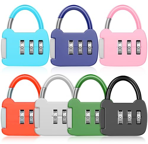 Zahlenschloss Klein, 7 Stück Zahlenschloss Vorhängeschloss 3 Stelliges Schloss mit zahlencode Mini Gepäckschloss Kofferschloss für Reisen Reisekoffer Rucksäcke Lockers Case Gepäck