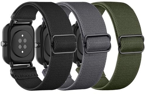 TUCOMO 3 Pack Elastische Nylon Armband Kompatibel mit Amazfit Active 2/GTS 4 Mini/GTS 4/GTS 3/GTS 2 Mini/GTS 2e/GTS 2/GTS,Loop Dehnbare Ersatzband für Amazfit Bip U Pro/Bip 3 Pro/Bip Herren Damen