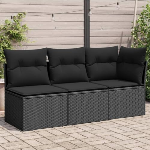 SECOLI Gartensofa mit Stauraum Rattan Sofa 3-Sitzer Lounge Sofa Outdoor Kleines Balkon Sofa Balkonmöbel Rattansofa Polyrattan Gartenmöbel Set Balkon Lounge Garten Loungesofa Schwar