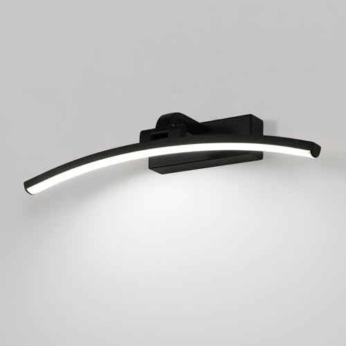 DELIPOP Spiegellampe Badezimmer Schwarz 40cm, 180 Grad Drehung Wandleuchte für Bad IP44, 8W LED Spiegelleuchte für Keller Küche Badschrank Vanitär Schrankleuchte Toilettenraum, Kaltweiß 6500K