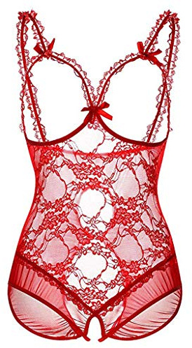 Générique Lingerie Sexy Femme Coquine Hot Body Sexy Femme érotique Ouvert Entrejambe Sein Nu Teddy Bodysuit Femme Dentelle Dos Nu Transparent Justaucorps Combinaison sous Vetements (Red, XXXXXL)