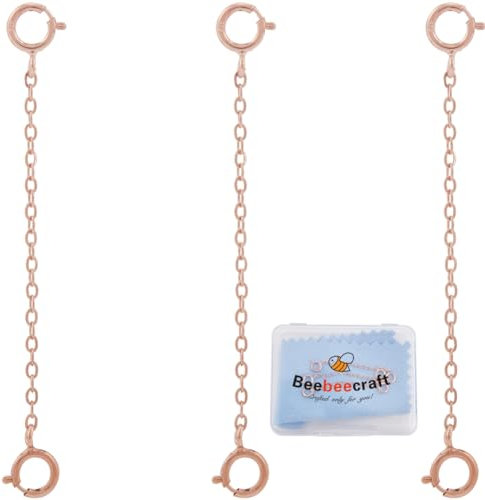 Beebeecraft 3Pcs 925 Sterling Silver Jewelry Extender Double Spring Clasps Chain Extension Rose Gold Necklaces Extenders with 1Pc Silver Polishing Cloth for DIY Jewelry Making 5.1cm/2.0in in Length