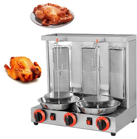 LwiftGal Parrilla De Gas para Barbacoa, Asador Vertical para Horno, MáQuina Asadora Gyro, MáQuina Asadora Vertical A Gas con Quemadores para Cocina Y Restaurante,Silver-L