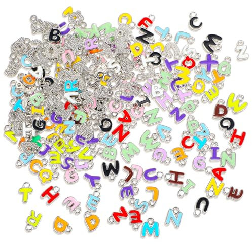 Tucnoeu 200pcs Buchstaben Anhänger, Charms Anhänger Set, Kleine Buchstaben Charms Buchstaben für DIY Schmuckherstellung, Armband, Halskette, Schlüsselanhänger (silber)