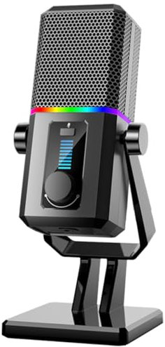 Facmogu HK2 Gaming Microphone, USB Dynamic Gaming Microphone for PC, Computer Gaming Streaming Mic with RGB Light, Mute Button, Gain Control, Desktop Podcast Mic for Recording Studio Twitch YouTube