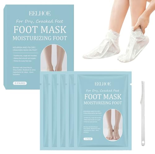 Masque Pied Peeling Pied 5PCS,Masque Pieds Très Secs et Abîmés,Foot Peel Mask avec 1 Équipement de Pédicure,Soin Des Pieds Secs et Crevassés