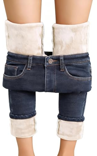 Vhersily Jeans Termici da Donna Jean Imbottiti A Vita Alta Pantaloni Termici da Donne Adolescenti Invernali in Pile Foderati in Denim Invernale Streetwear Hip Hop Sportivo Trekking Antivento