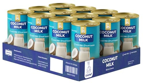 Unichef Rich & Creamy Coconut Milk 400ml x12 Cans – Dairy-Free, Plant-Based, 14% Fat, Easy Open Lid