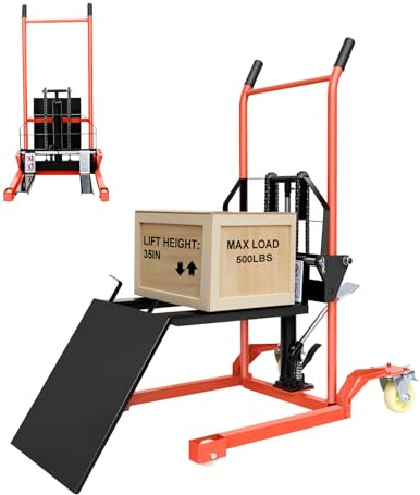 Manual Forklift,Material Lift,Pallet Stacker,Fork Lift Maximum 500lbs Maximum Lifting 36'',360°Rotating Wheels with Brakes