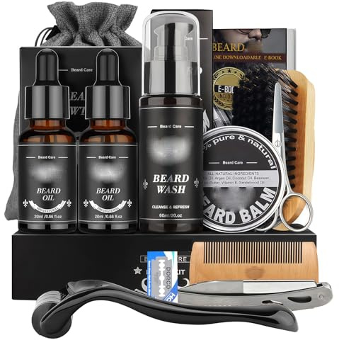 Kit Barba Uomo,Kit Cura Barba Uomo 10 In 1,Con Shampoo Beard,Olio,Balsamo,Spazzola,Forbici,Rasoio E Lame,Per Una B Arba Sempre Ordinata E Curata,Regalo Per Lui,Papà O Amico