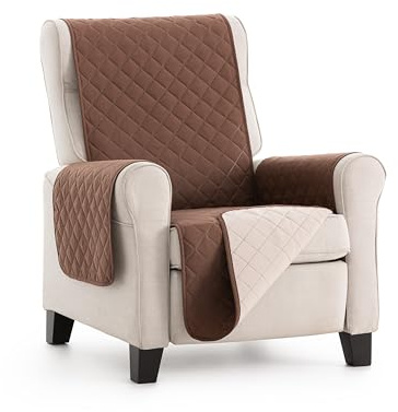 fundabel® - Funda Cubre Sillón Due Acolchada Reversible, 1 Plaza (55 cm), Color Marron/Beige, Protector de Sillón Relax y Orejero, Tacto Suave y Resistente, Ideal para Mascotas, Fabricada en España