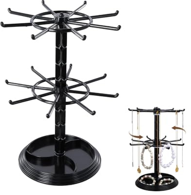 SIXHAOBU '791423483487Soporte de Exhibición de Rotación para Joyas 2 Niveles Soporte para Aretes y Collares Torre Giratoria para Collares, Estante de Almacenamiento para Pulseras Colgantes Relojes