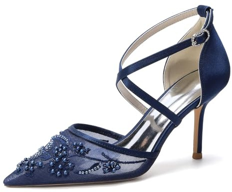 Lace Bridal Pumps with Lace Upper & Beaded Embroidery Pointed Toe Wedding Shoes for Bride,3.35 Stiletto Heels