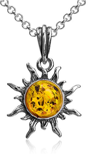 Ian and Valeri Co. Amber Sterling Silver Flaming Sun Pendant Necklace 18 Inches