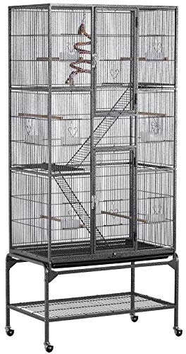 Yaheetech 175cm Extra Large Ferret Cage Chinchilla Cage Small Animal Cage Guinea Pig Cage for Degu Sugar Glider Cage Large Bird Cage, Black on Wheel with 3 Tiers and Ladders