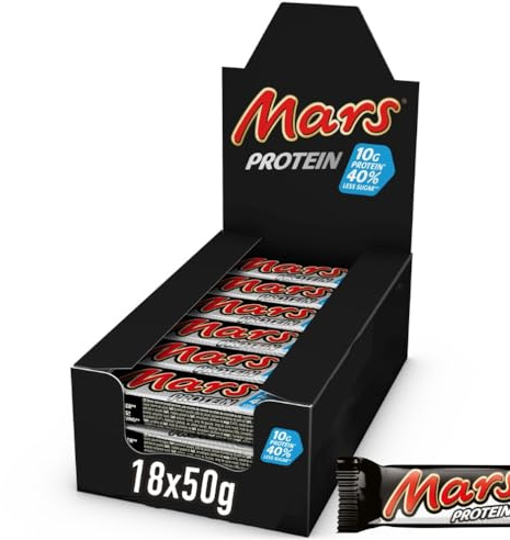 Mars Barretta Proteica con Caramello e Torrone Ricoperta al Cioccolato al Latte, 10 g di Proteine, 18 Snack da 50 g, Per Calendario Avvento 2025